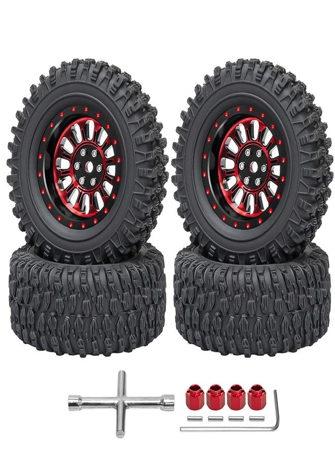 XSYGO 4PCS 1.3" Beadlock Wheel Tires Set 1.3inch Aluminum Wheels and Tires for 1/18 TRX4M 1/24 SCX24 FCX24 RC Crawler Car (Tires A + red Wheel hub) - Image 1